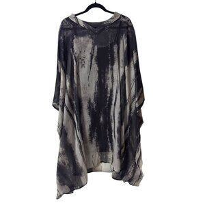 Tie-Dye Black & Gray Sheer Kimono With Inner Slip Dress 3XL